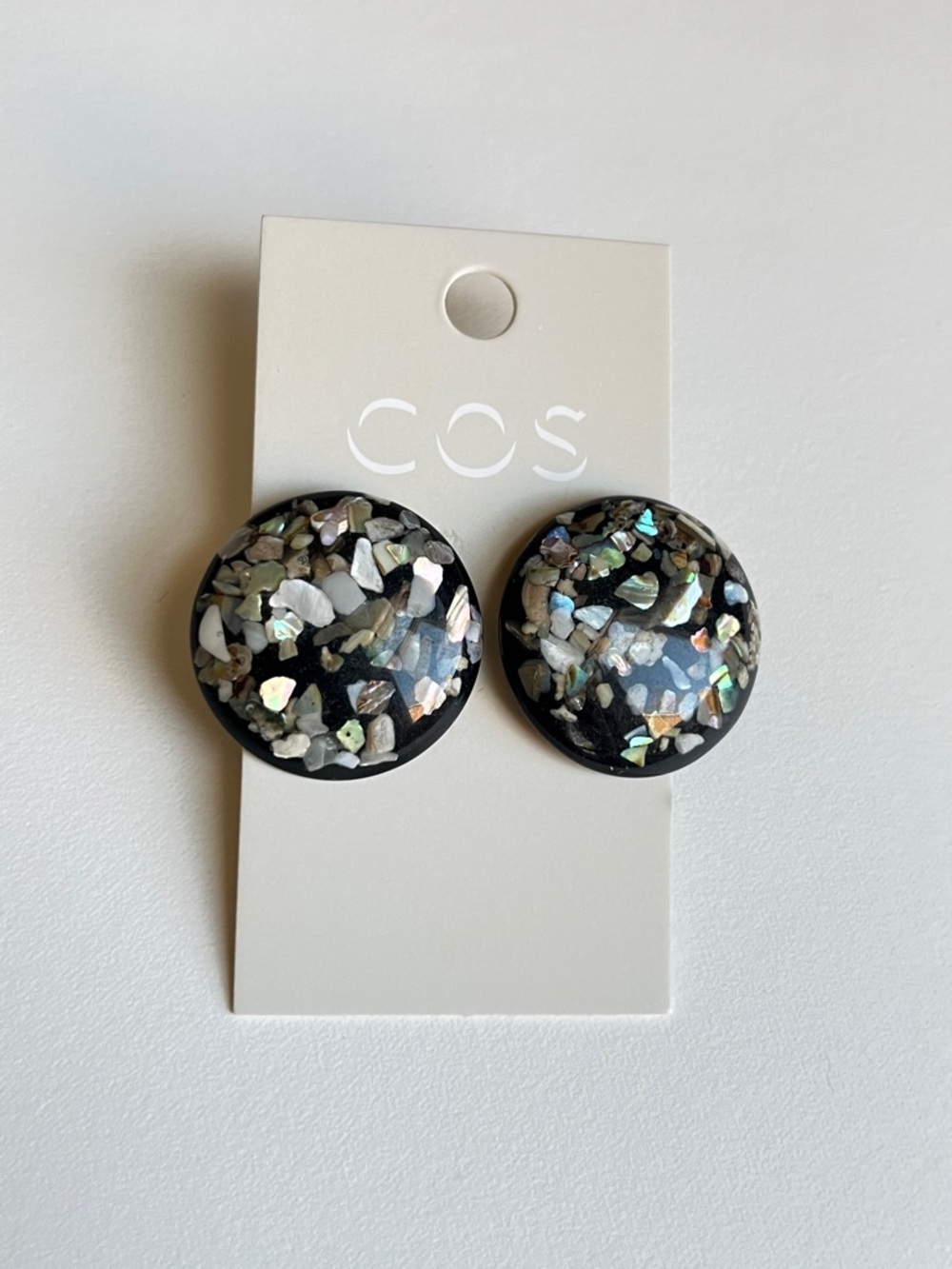 COS Black Round Button Earrings with Gold Posts